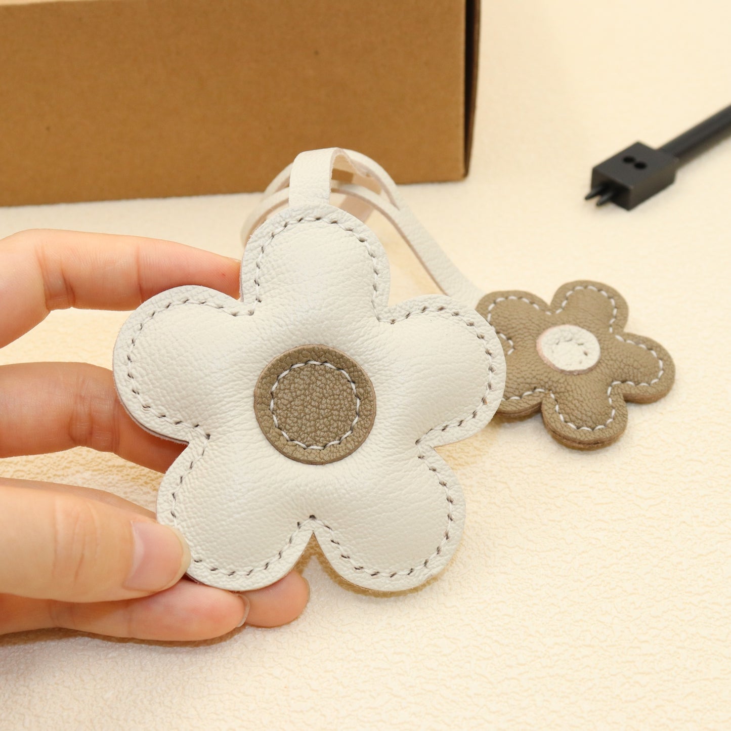Leather Two-Color Design Flower Bag Charm