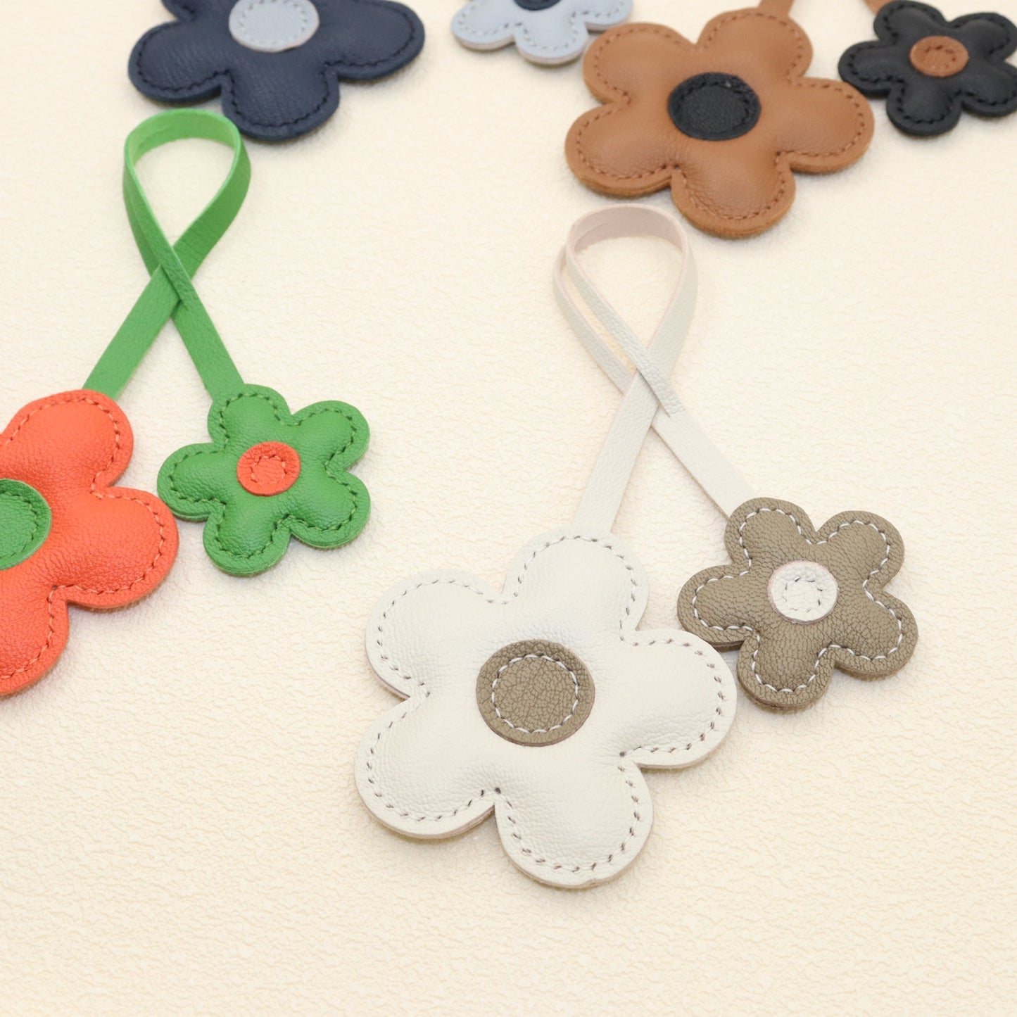 Leather Two-Color Design Flower Bag Charm