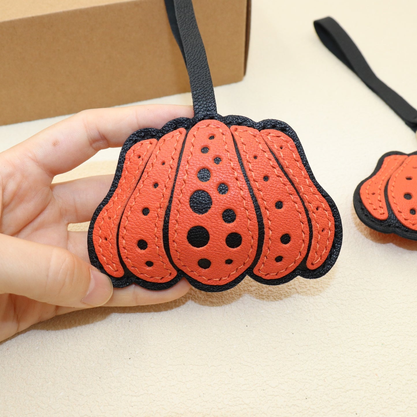 Leather Pumpkin Keychain