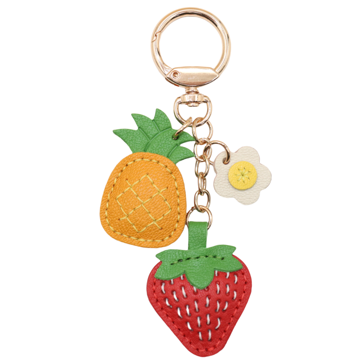 Leather Strawberry Pineapple Flower Keychain