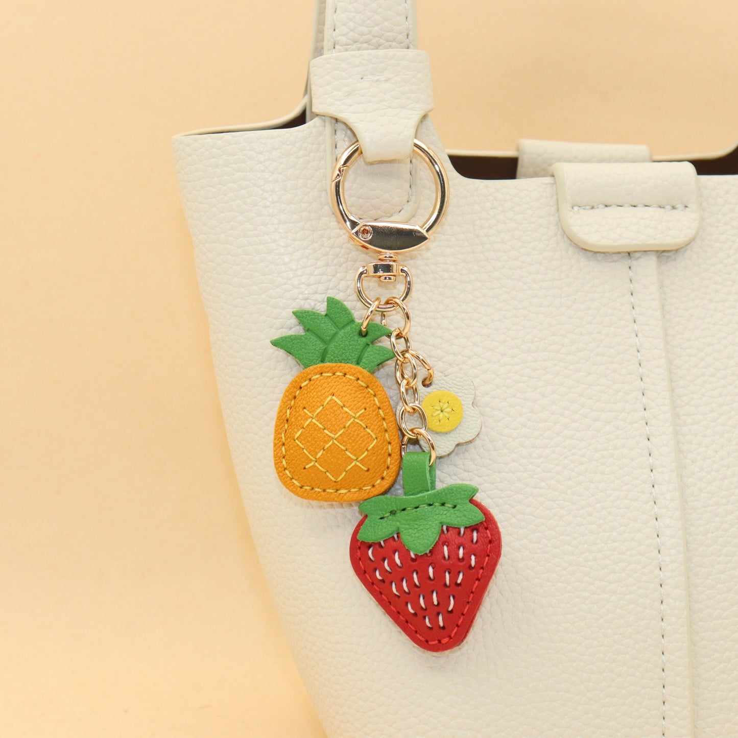 Leather Strawberry Pineapple Flower Keychain
