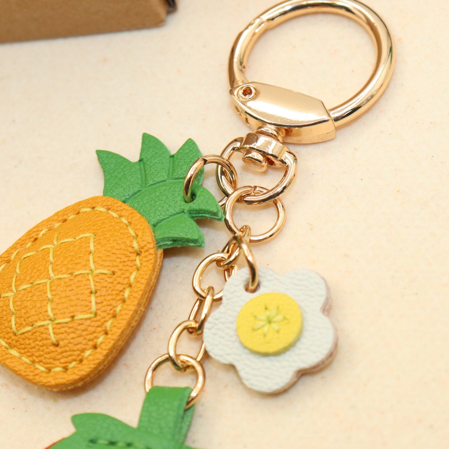 Leather Strawberry Pineapple Flower Keychain