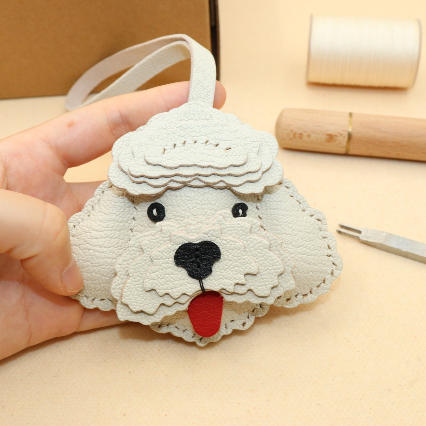 Leather Poodle Dog Bag Charm Keychain