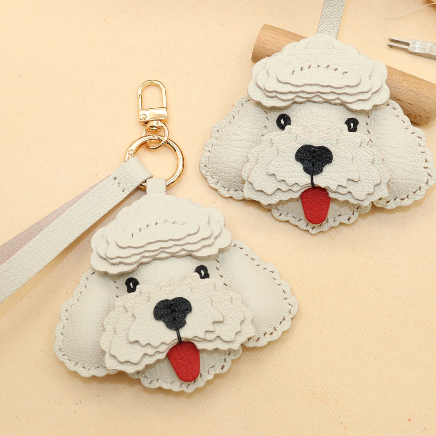 Leather Poodle Dog Bag Charm Keychain