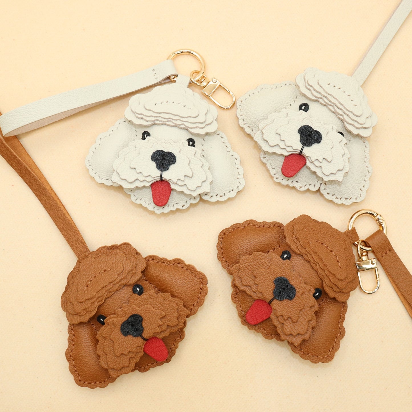 Leather Poodle Dog Bag Charm Keychain