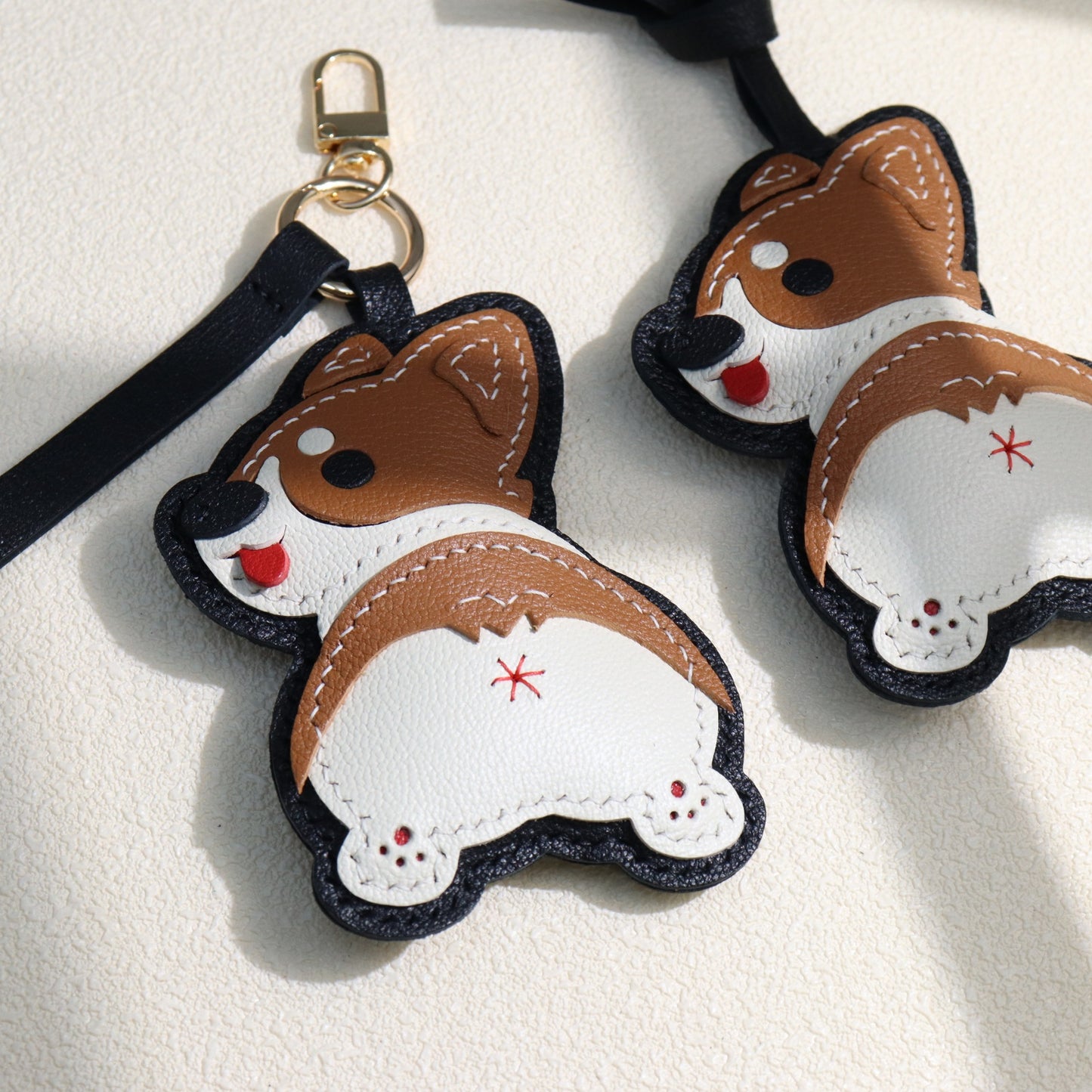 Leather Corgi Keychain Bag Charm