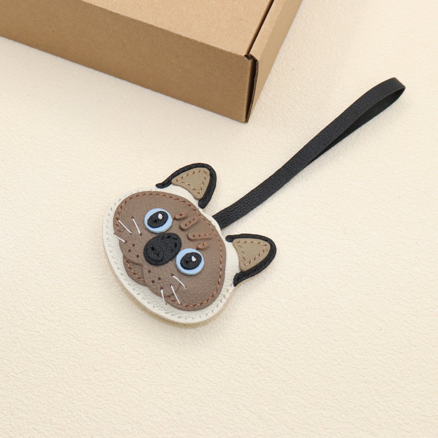 Leather Siamese Cat Bag Charm