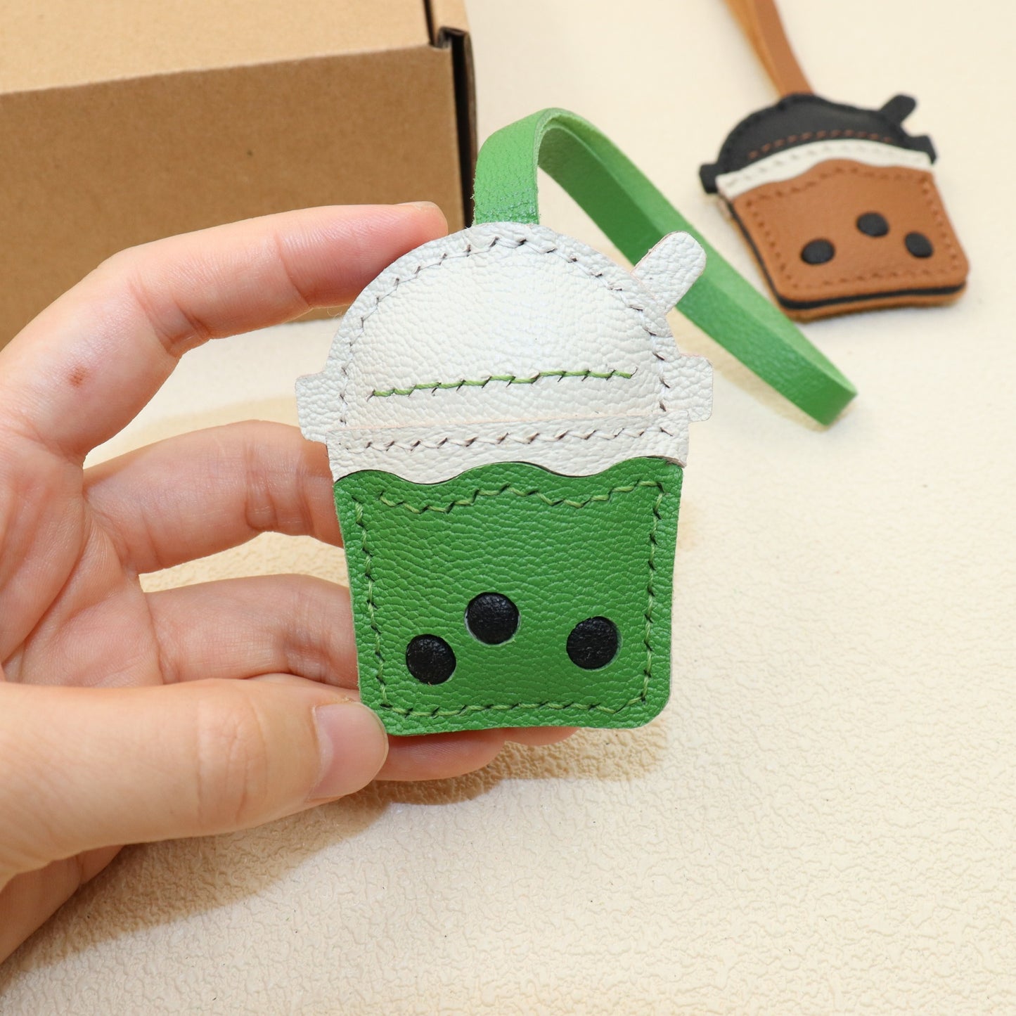 Leather Boba Tea Cup Charm