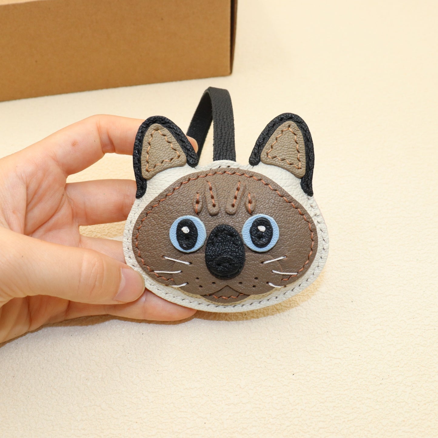 Leather Siamese Cat Bag Charm