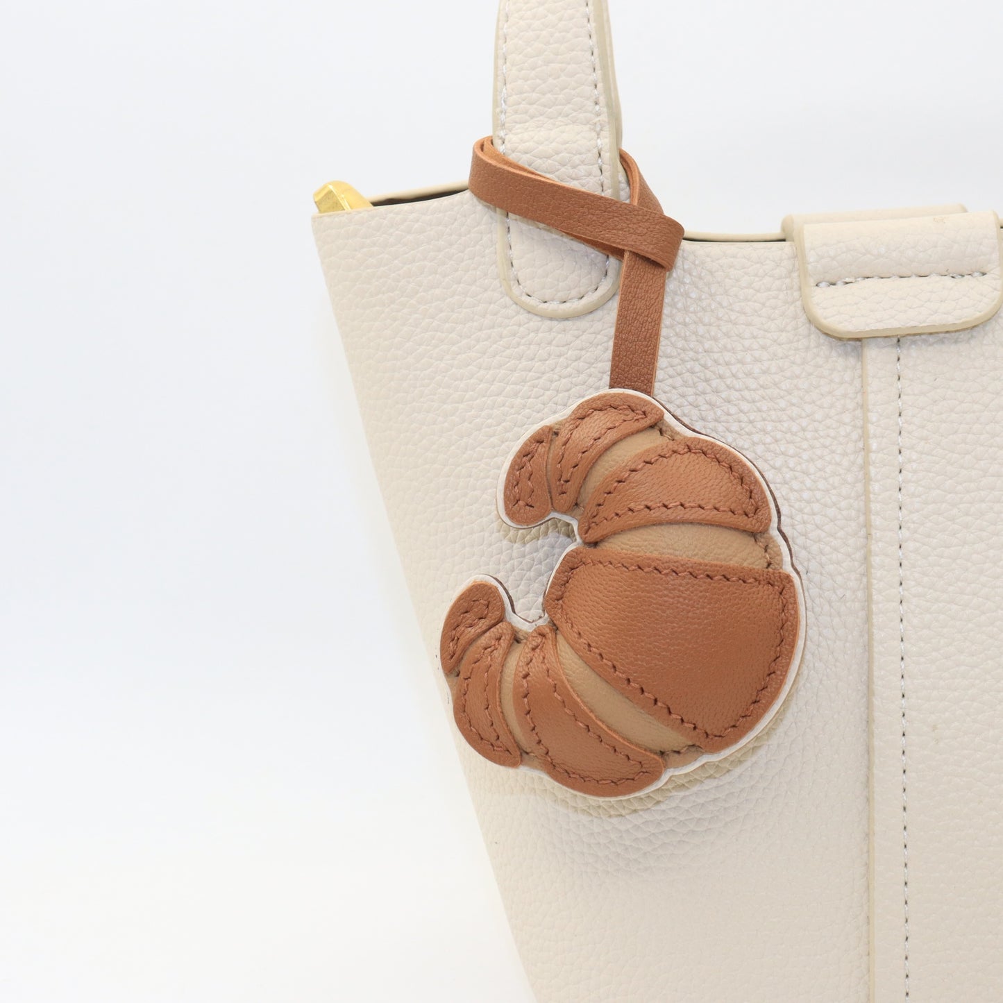 Handmade Leather Croissant Bag Charm Keychain, Handbag Accessory