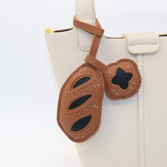 Handmade Leather Bread Charm for Handbag, French Baguette Bread Keychain