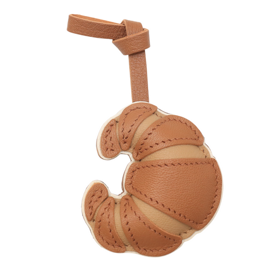 Handmade Leather Croissant Bag Charm Keychain, Handbag Accessory