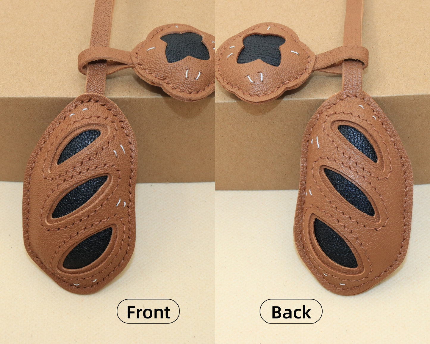 Handmade Leather Bread Charm for Handbag, French Baguette Bread Keychain