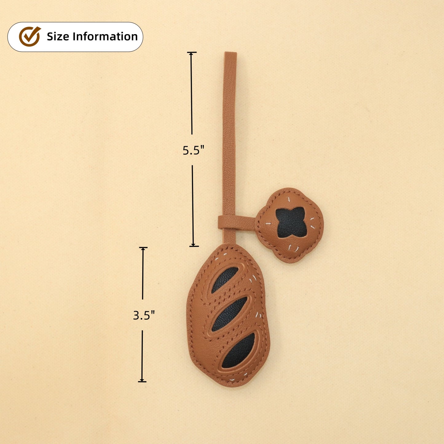 Handmade Leather Bread Charm for Handbag, French Baguette Bread Keychain