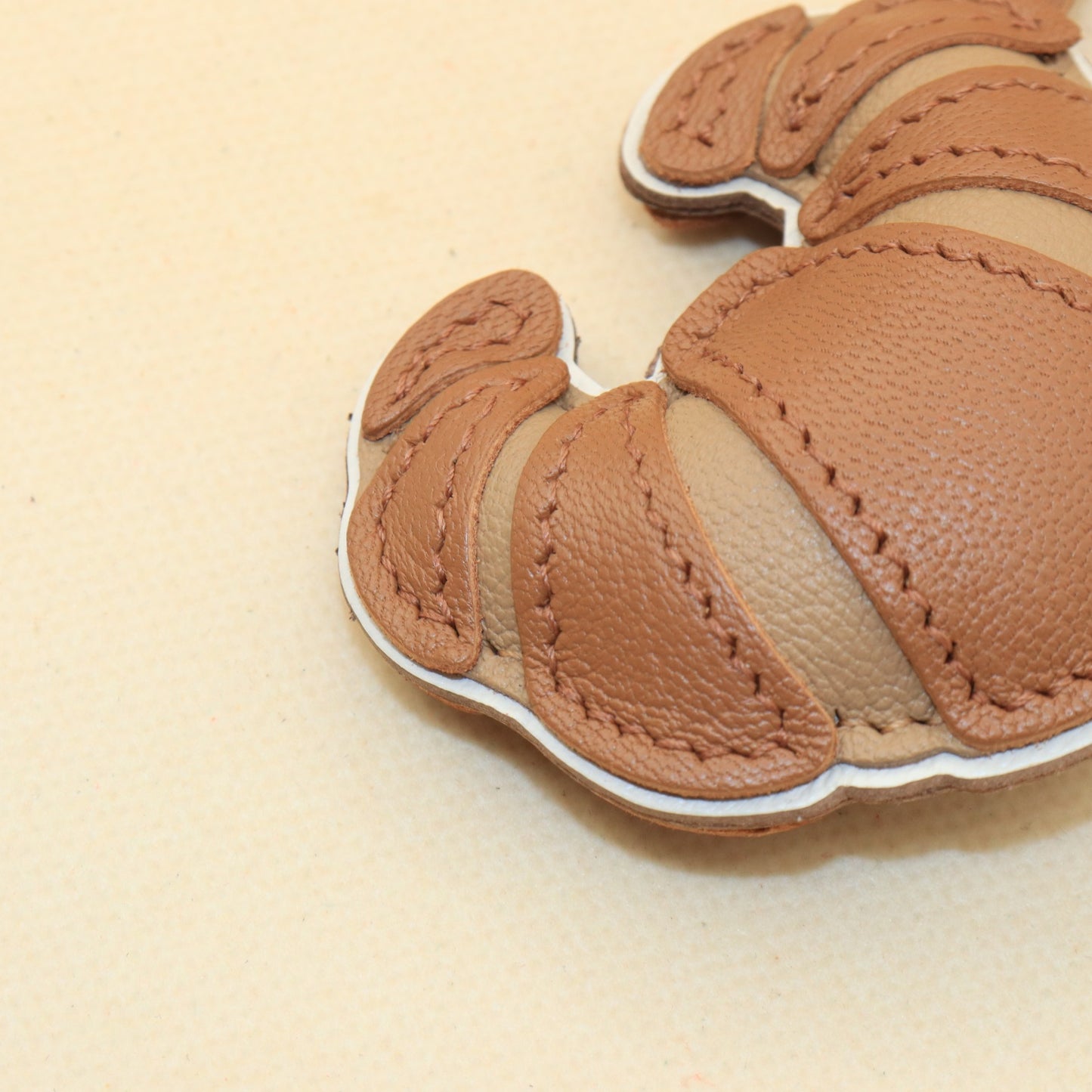Handmade Leather Croissant Bag Charm Keychain, Handbag Accessory