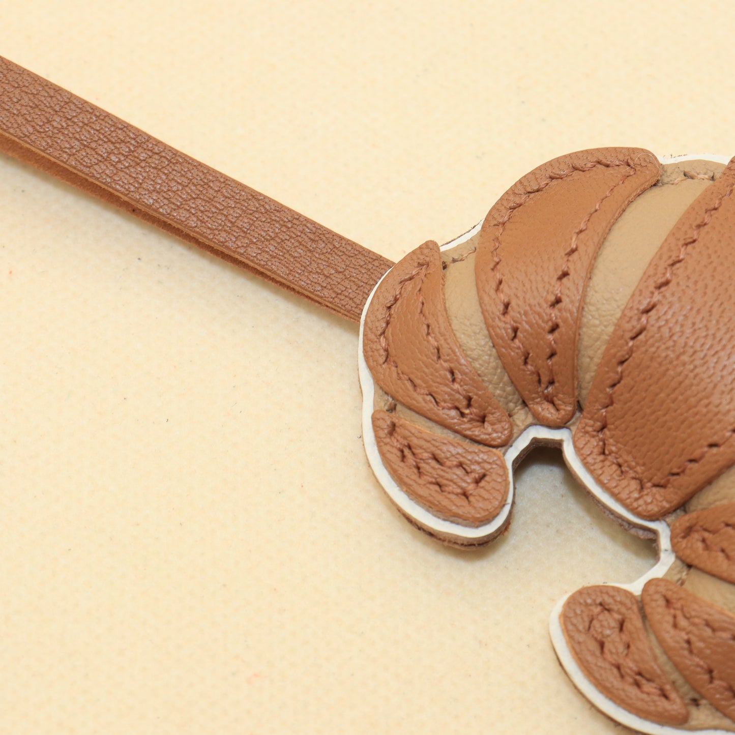 Handmade Leather Croissant Bag Charm Keychain, Handbag Accessory