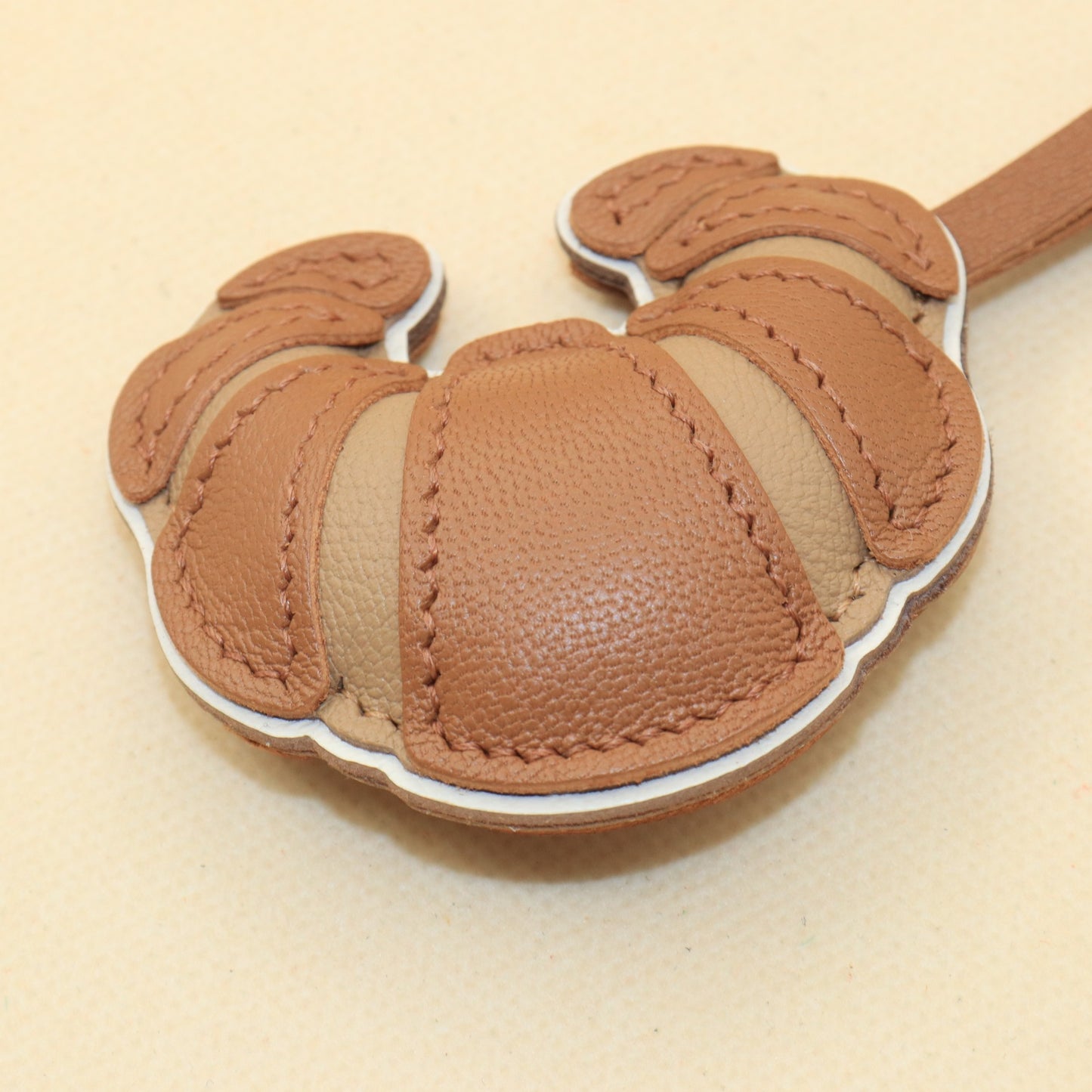 Handmade Leather Croissant Bag Charm Keychain, Handbag Accessory
