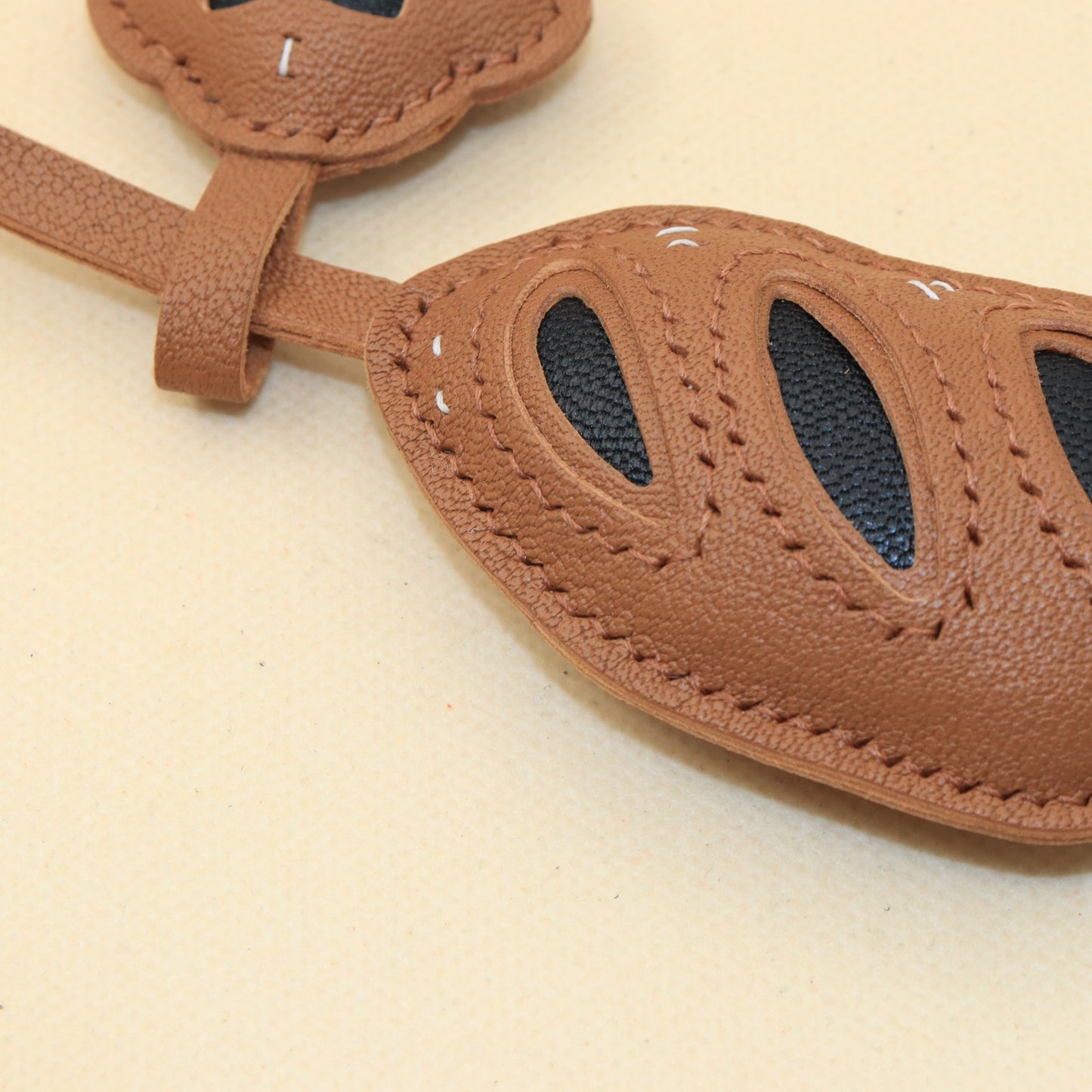 Handmade Leather Bread Charm for Handbag, French Baguette Bread Keychain