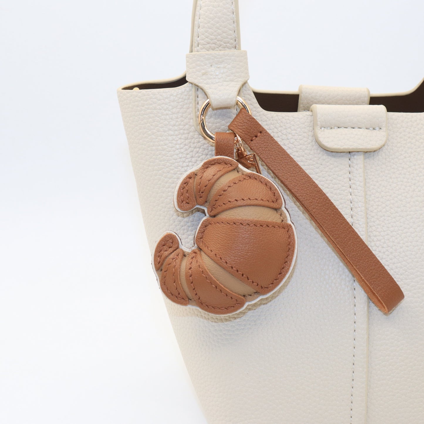 Handmade Leather Croissant Bag Charm Keychain, Handbag Accessory