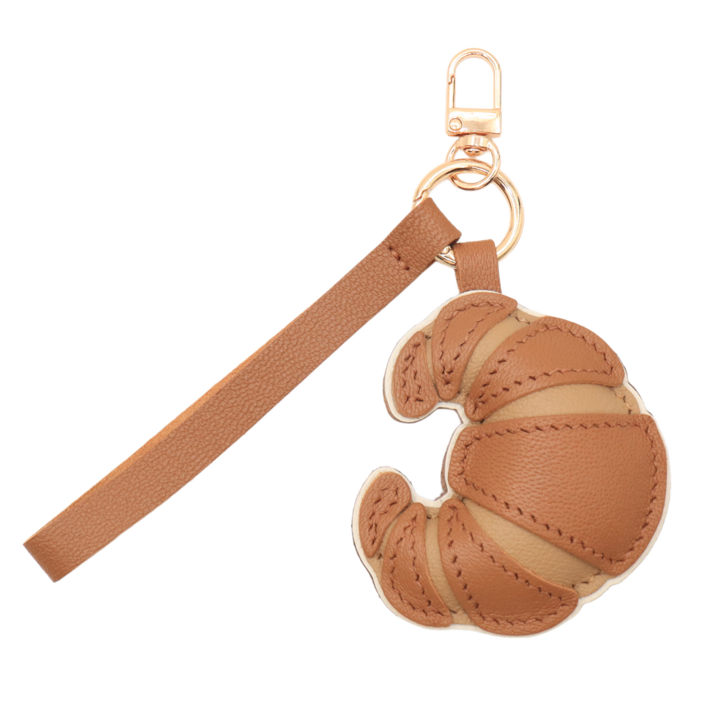 Handmade Leather Croissant Bag Charm Keychain, Handbag Accessory