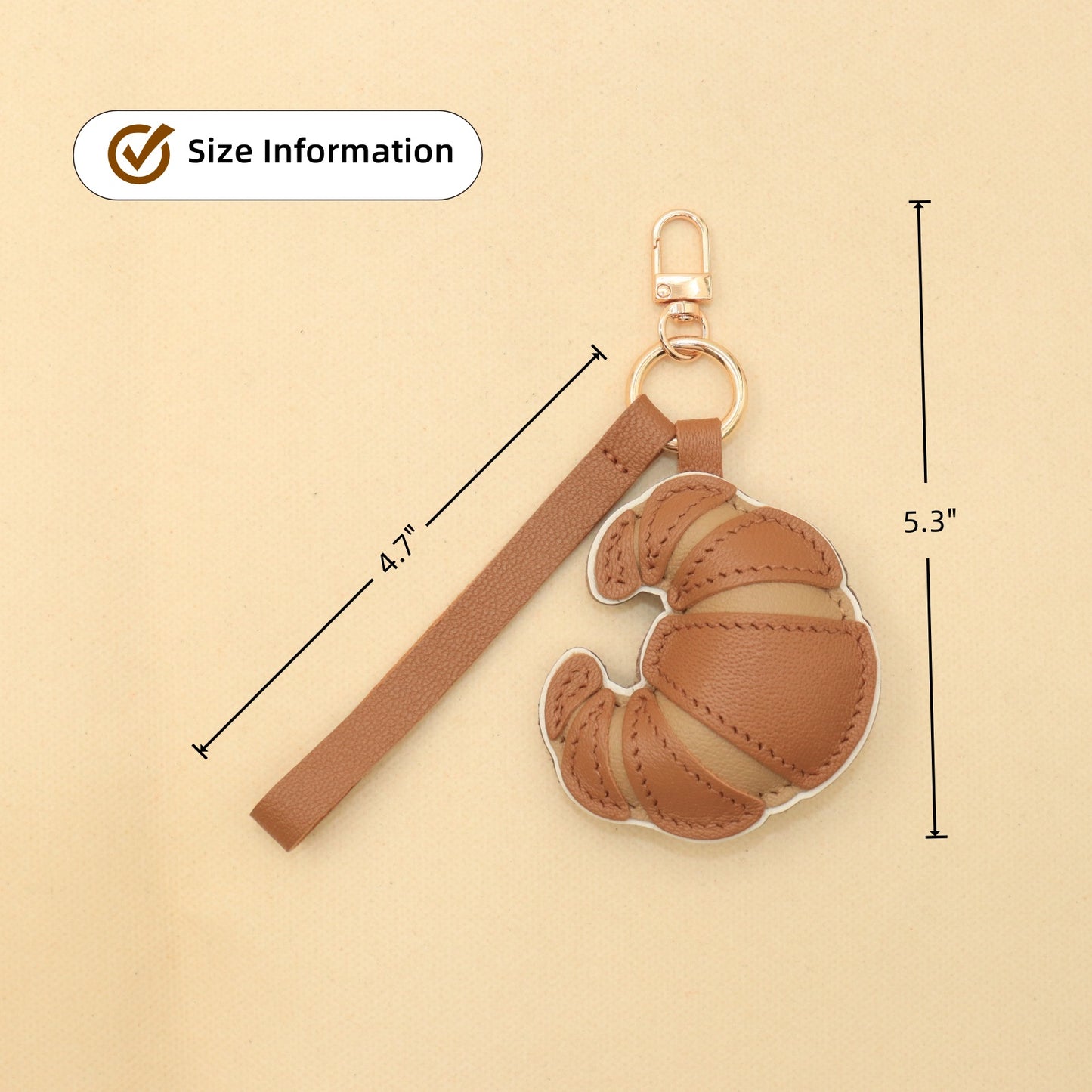 Handmade Leather Croissant Bag Charm Keychain, Handbag Accessory