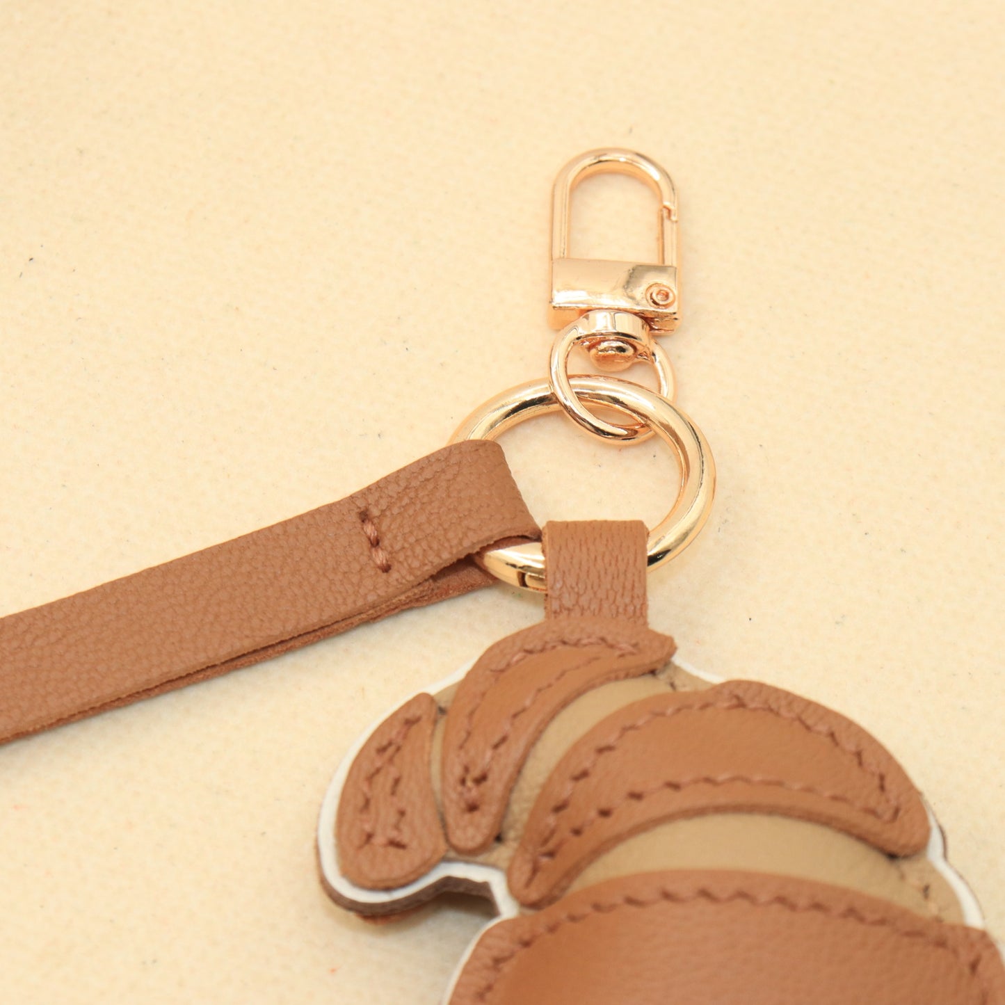 Handmade Leather Croissant Bag Charm Keychain, Handbag Accessory