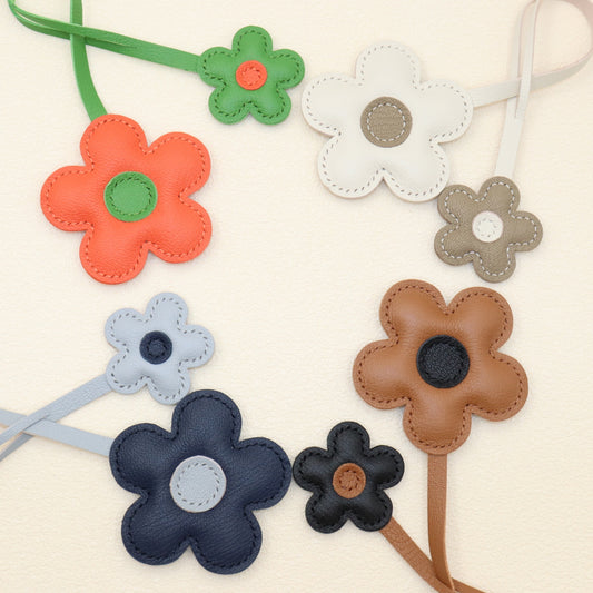 Leather Two-Color Design Flower Bag Charm