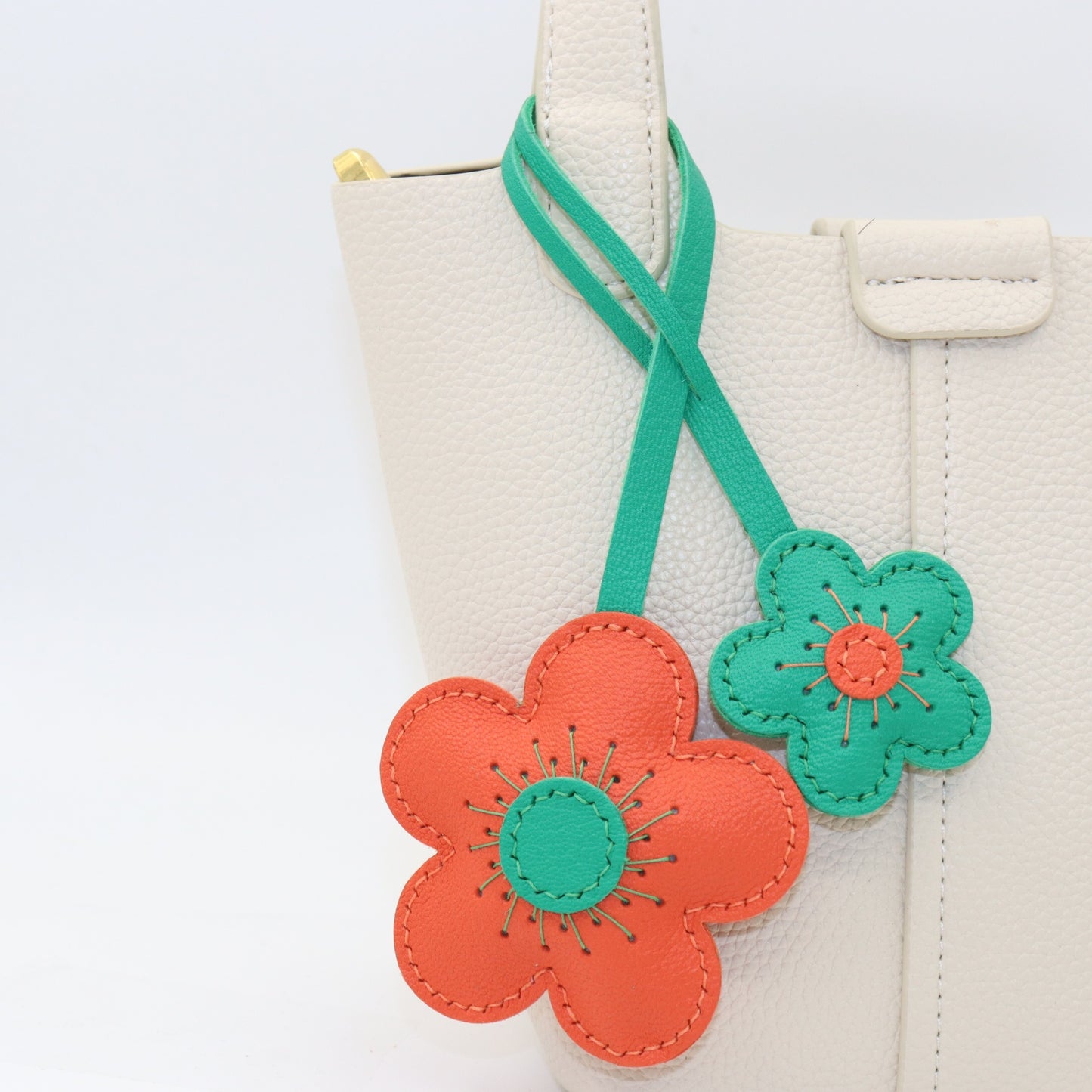 Leather Two-Tone Flower Bag Charms
