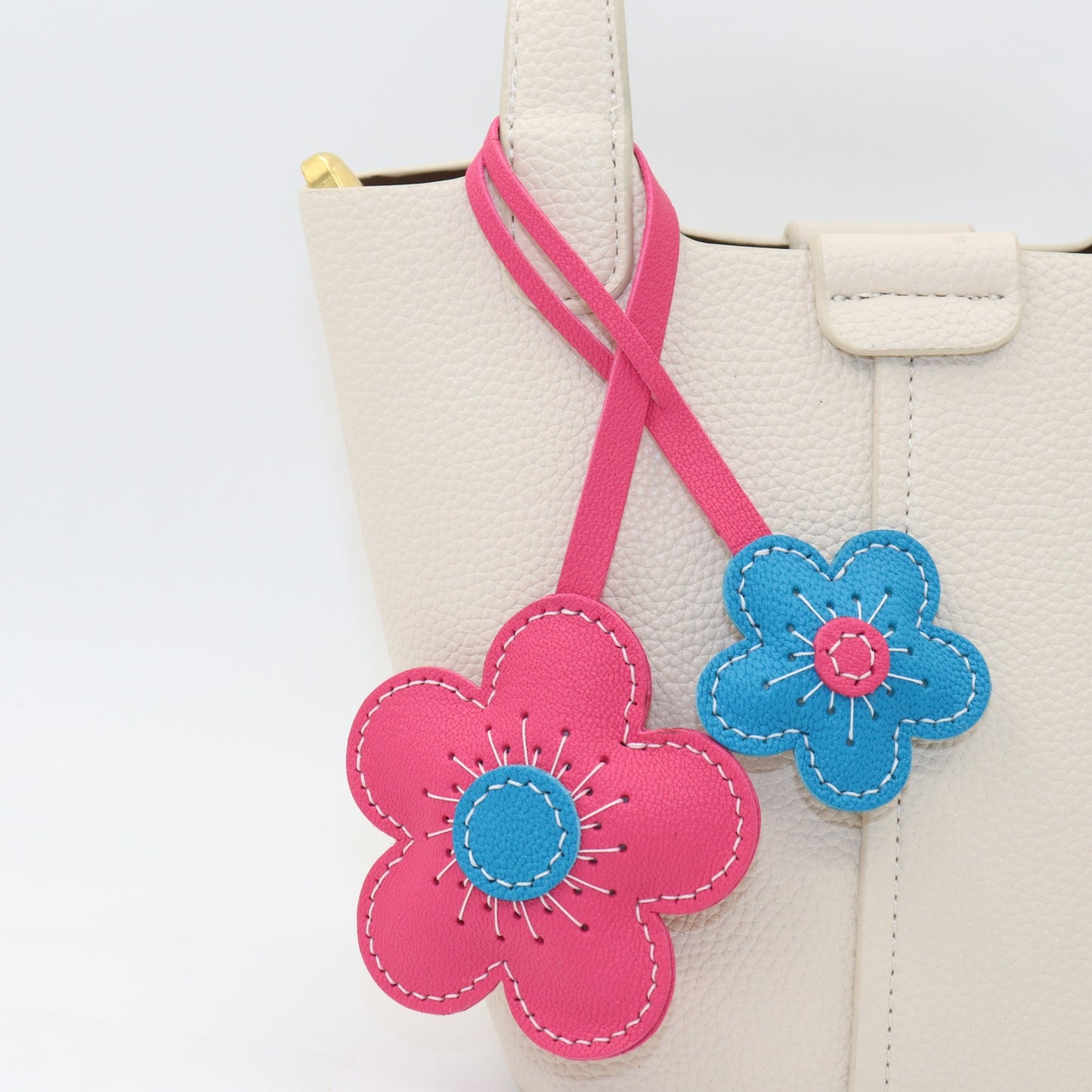 Leather Two-Tone Flower Bag Charms