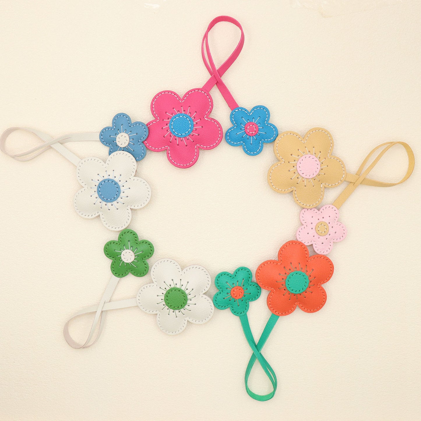 Leather Two-Tone Flower Bag Charms
