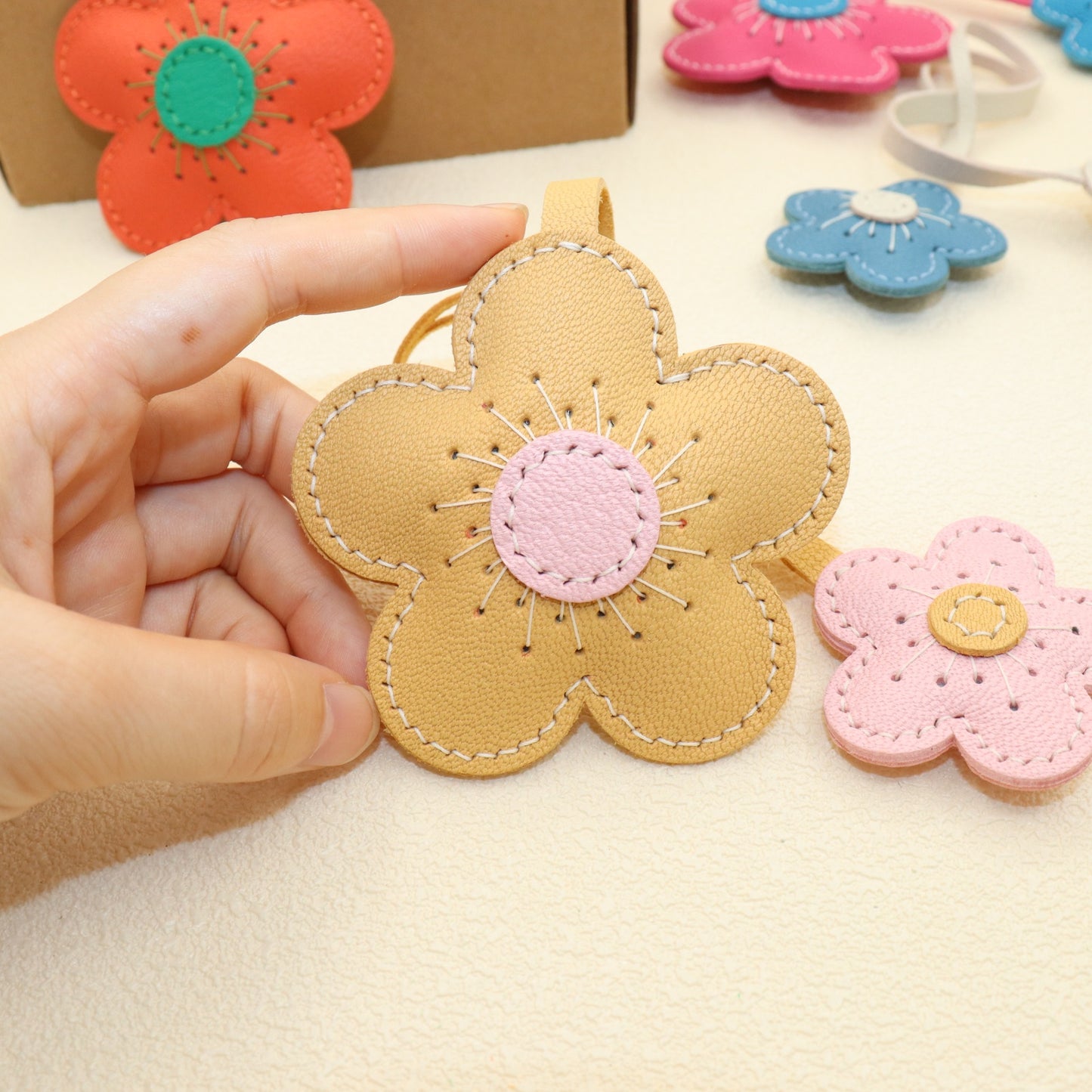 Leather Two-Tone Flower Bag Charms