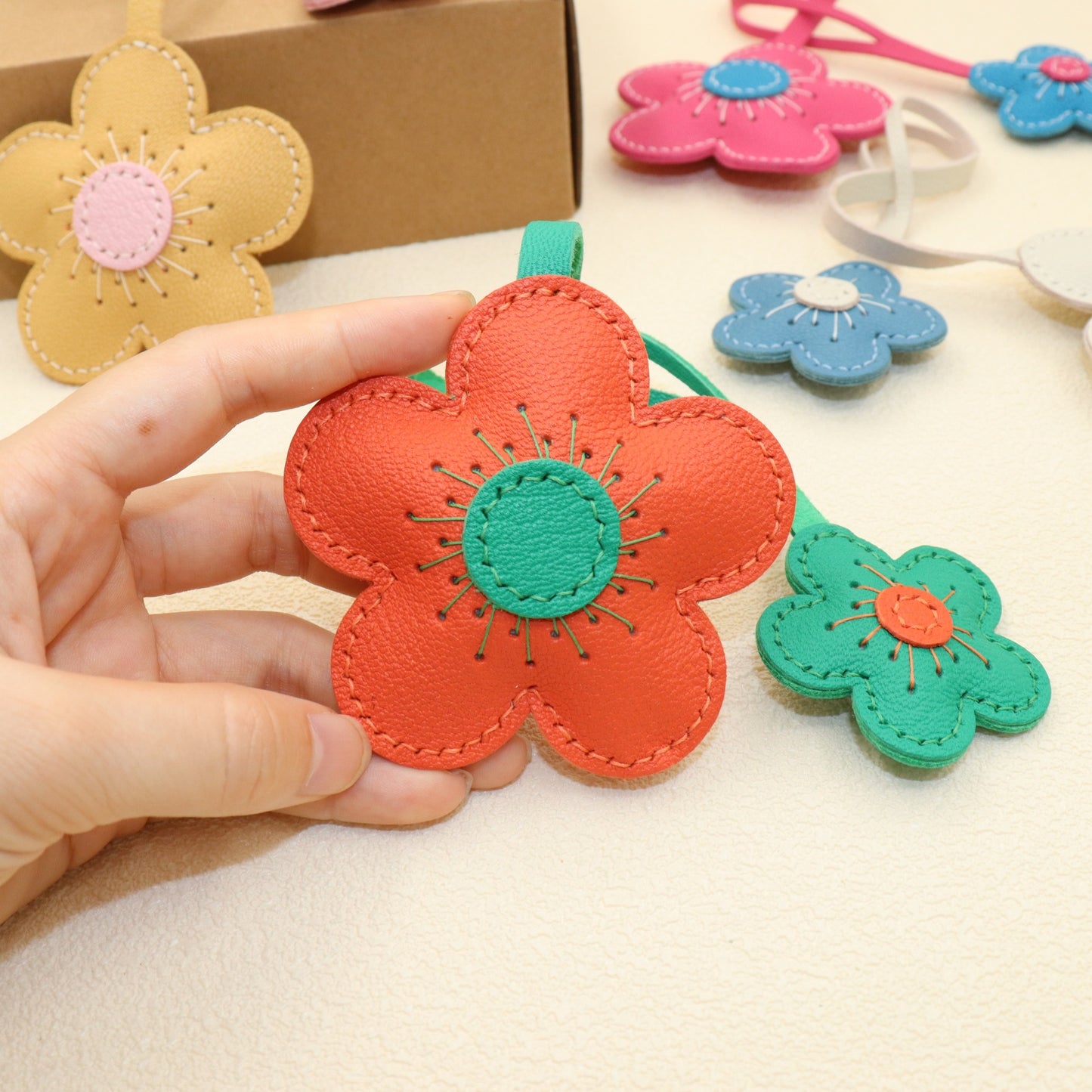 Leather Two-Tone Flower Bag Charms