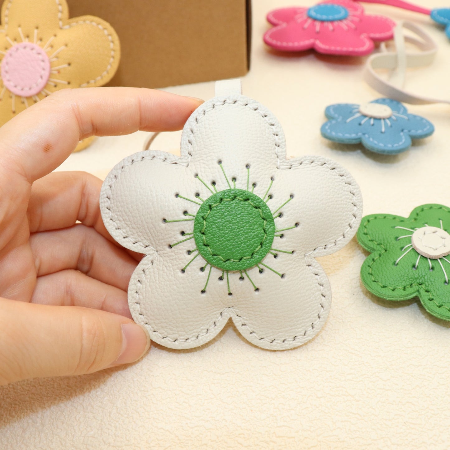 Leather Two-Tone Flower Bag Charms