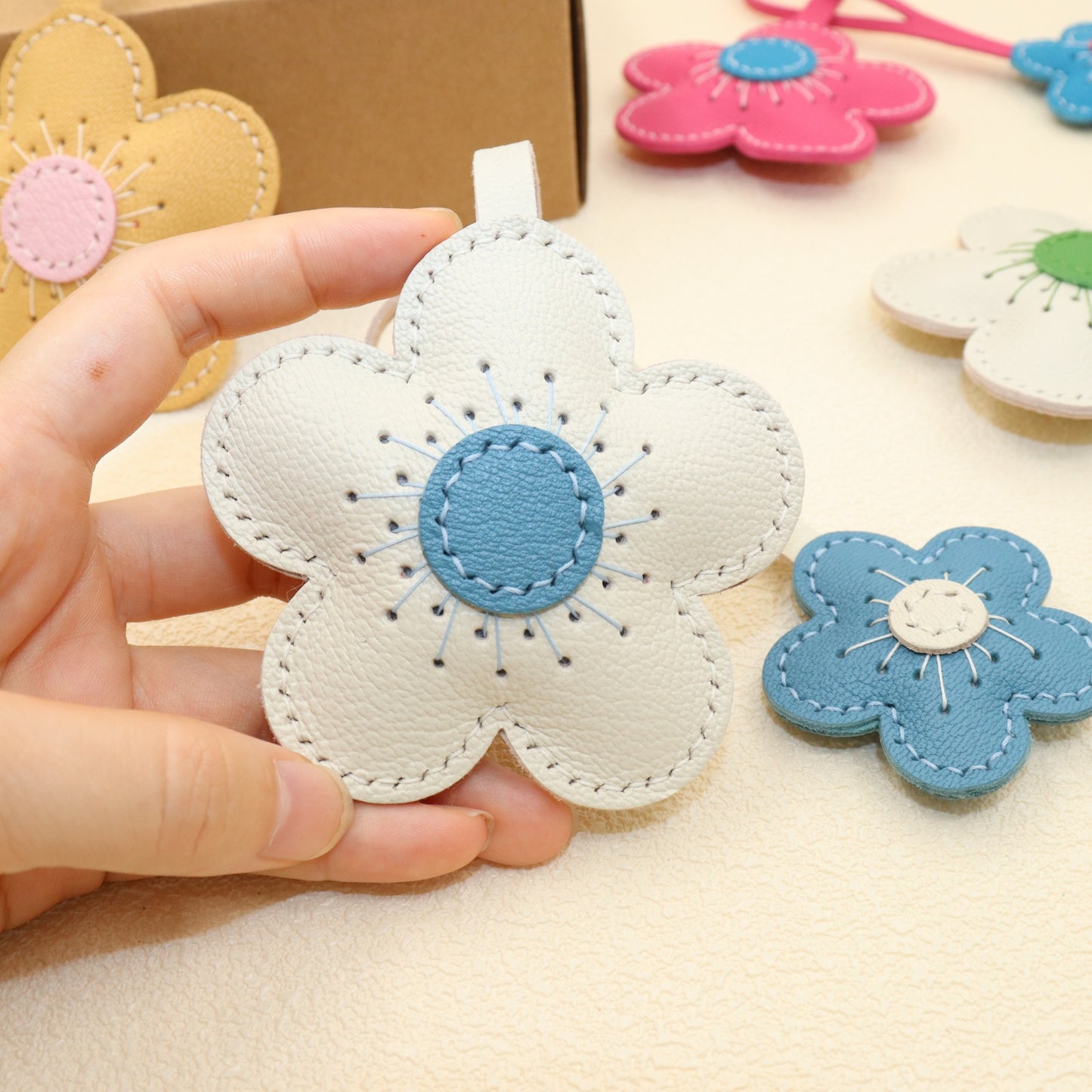 Leather Two-Tone Flower Bag Charms