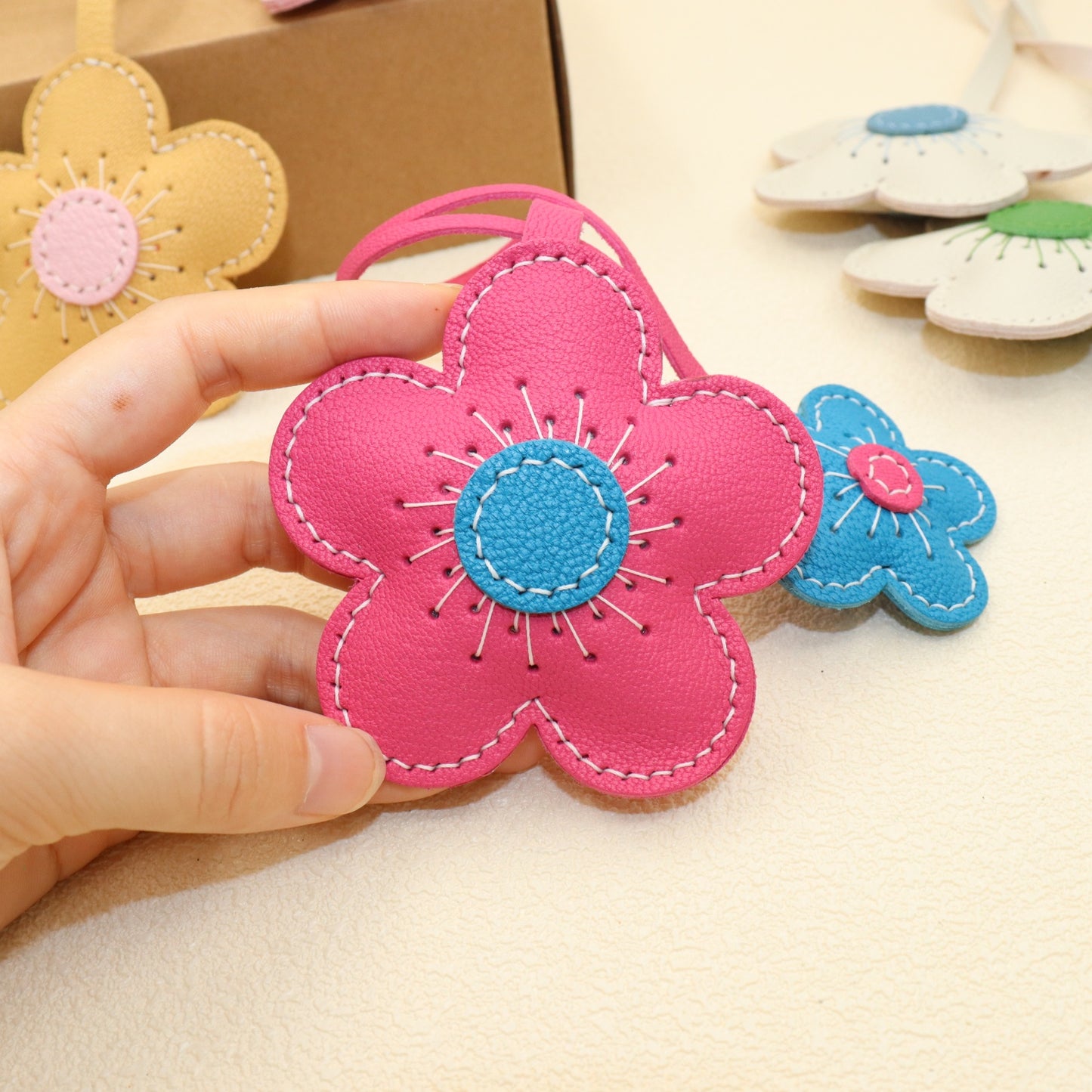 Leather Two-Tone Flower Bag Charms