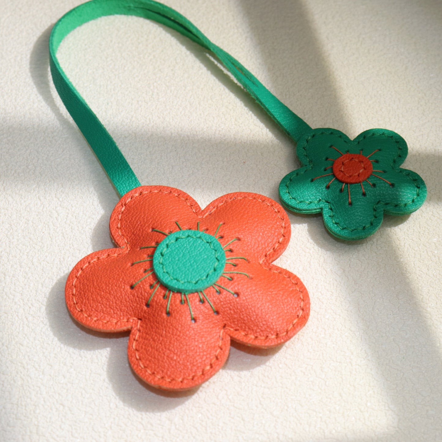 Leather Two-Tone Flower Bag Charms