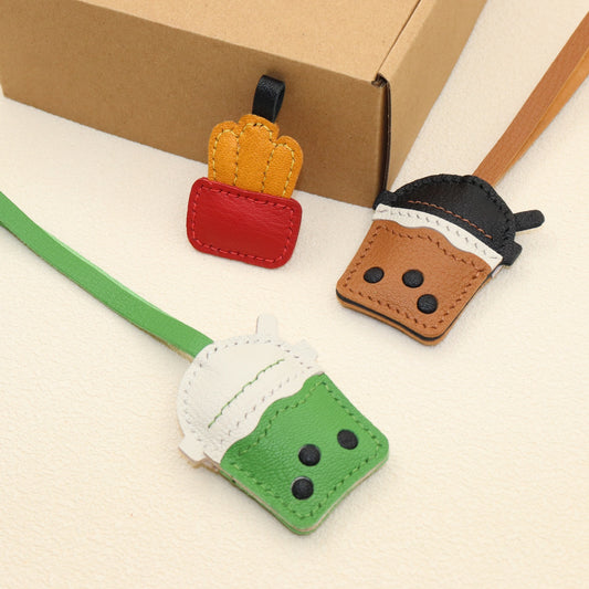 Leather Bubble Tea Cup & French Fries Bag Charm