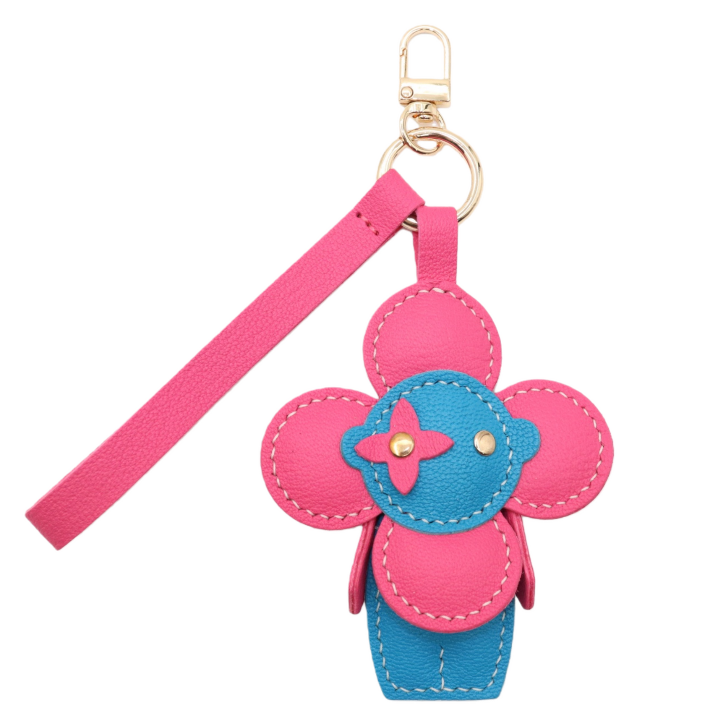 Leather Flower Doll Keychain with Wrist Strap