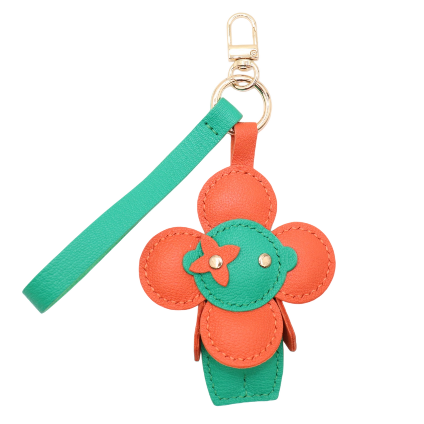 Leather Flower Doll Keychain with Wrist Strap