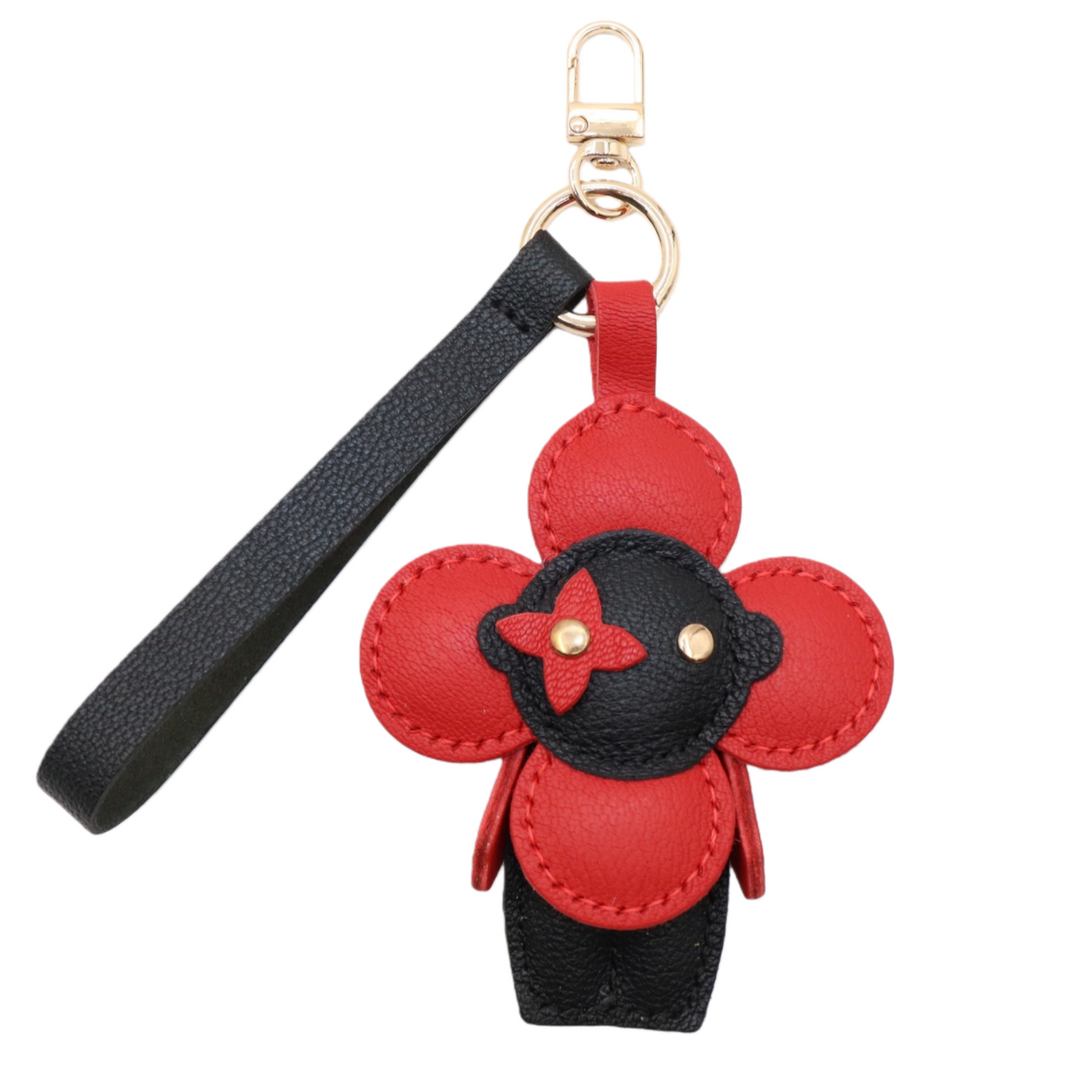 Leather Flower Doll Keychain with Wrist Strap