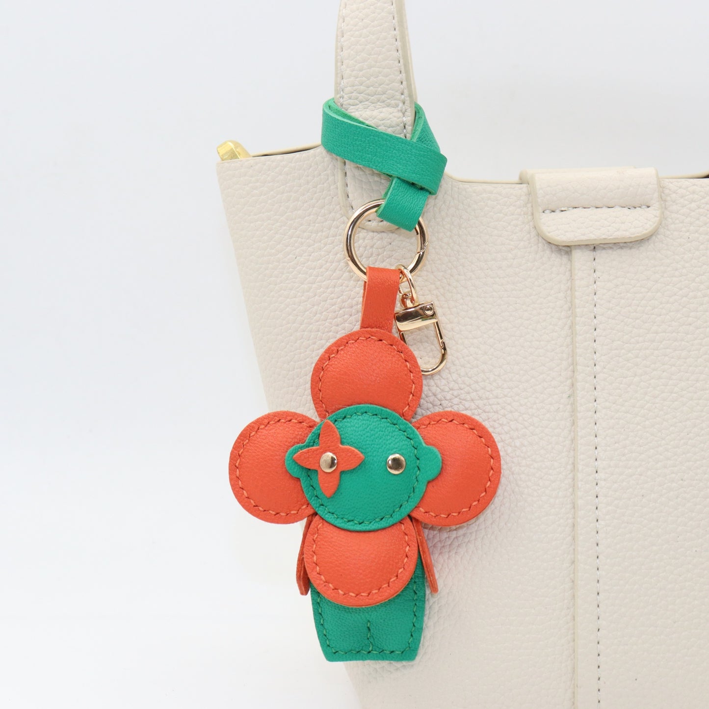 Leather Flower Doll Keychain with Wrist Strap