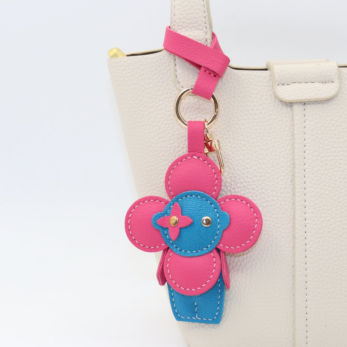 Leather Flower Doll Keychain with Wrist Strap