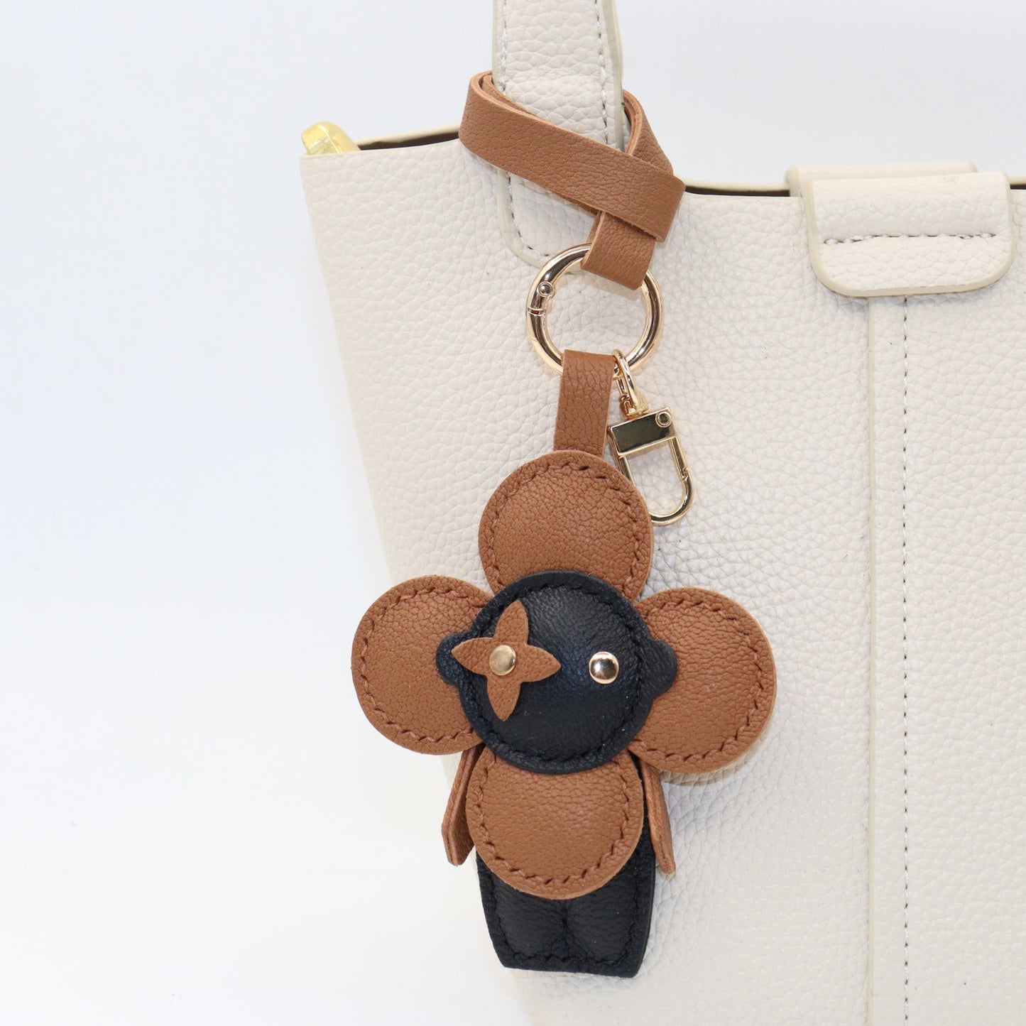 Leather Flower Doll Keychain with Wrist Strap