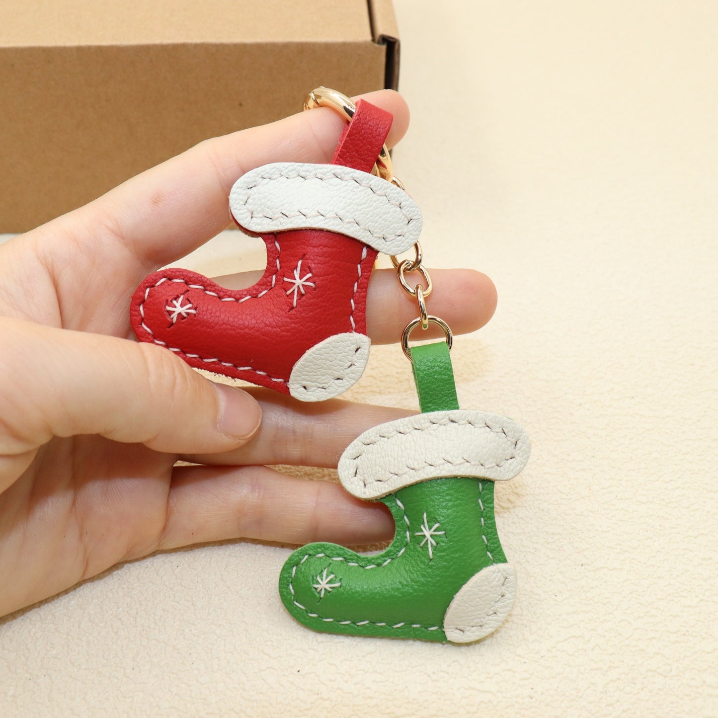 Leather Christmas Stocking Keychain
