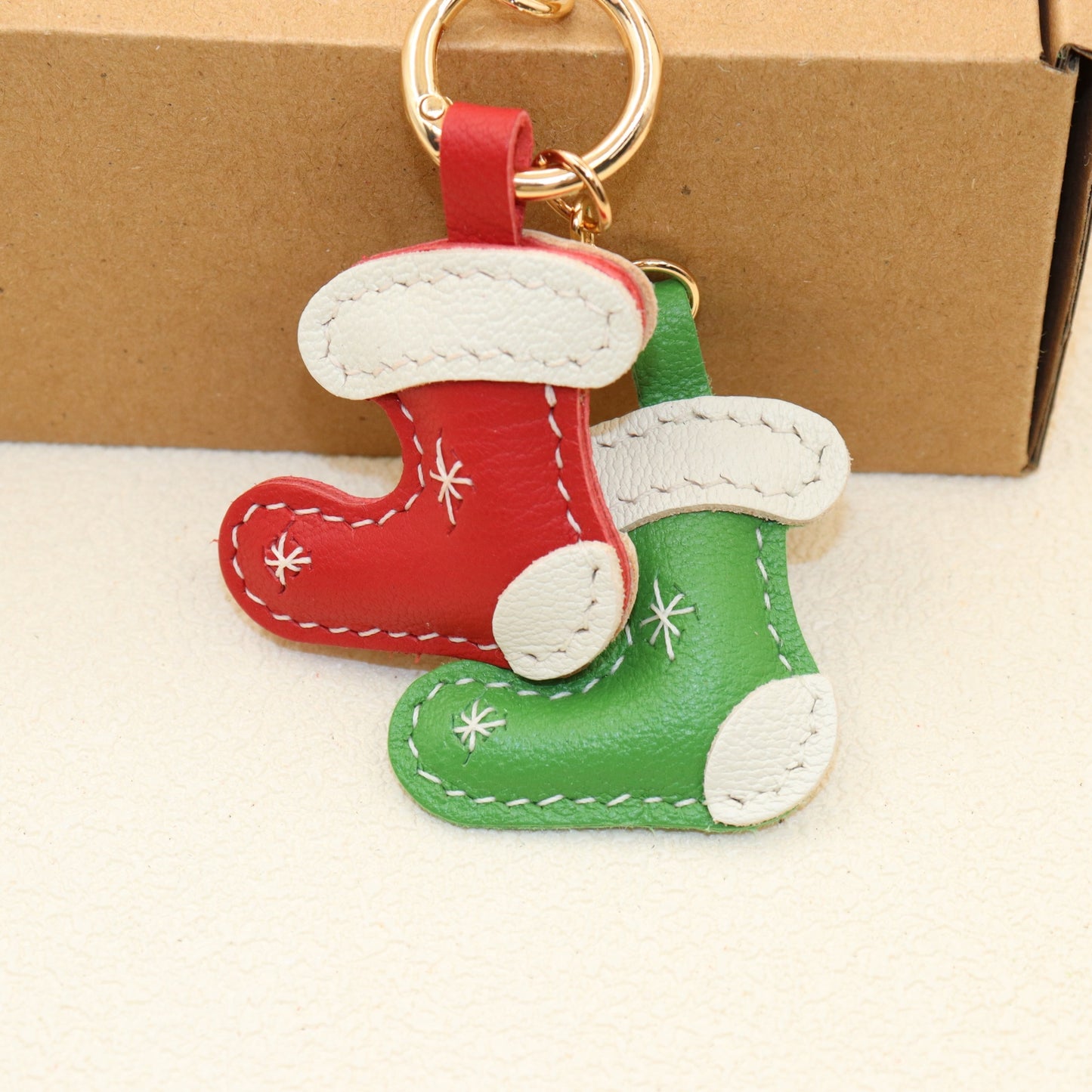 Leather Christmas Stocking Keychain