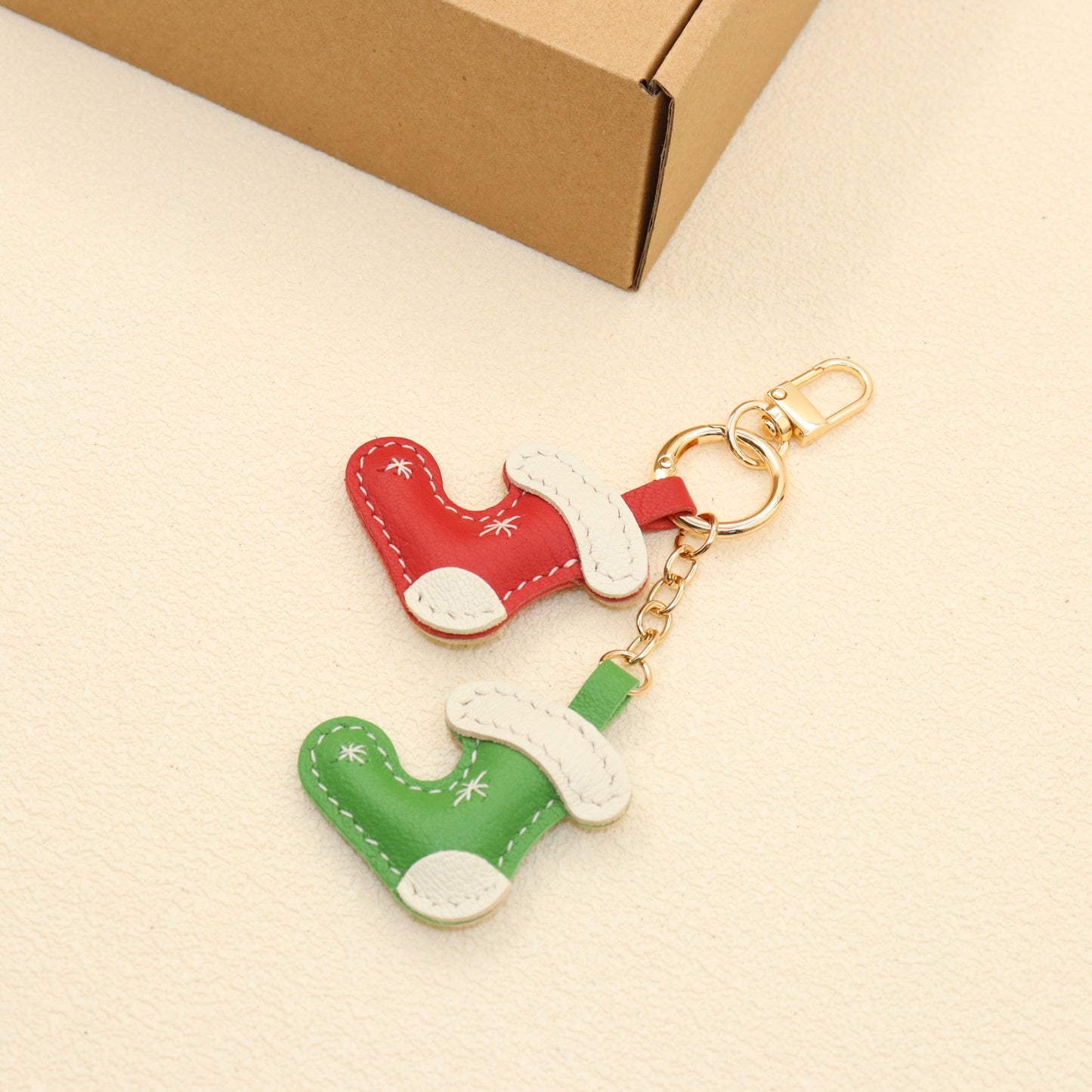 Leather Christmas Stocking Keychain