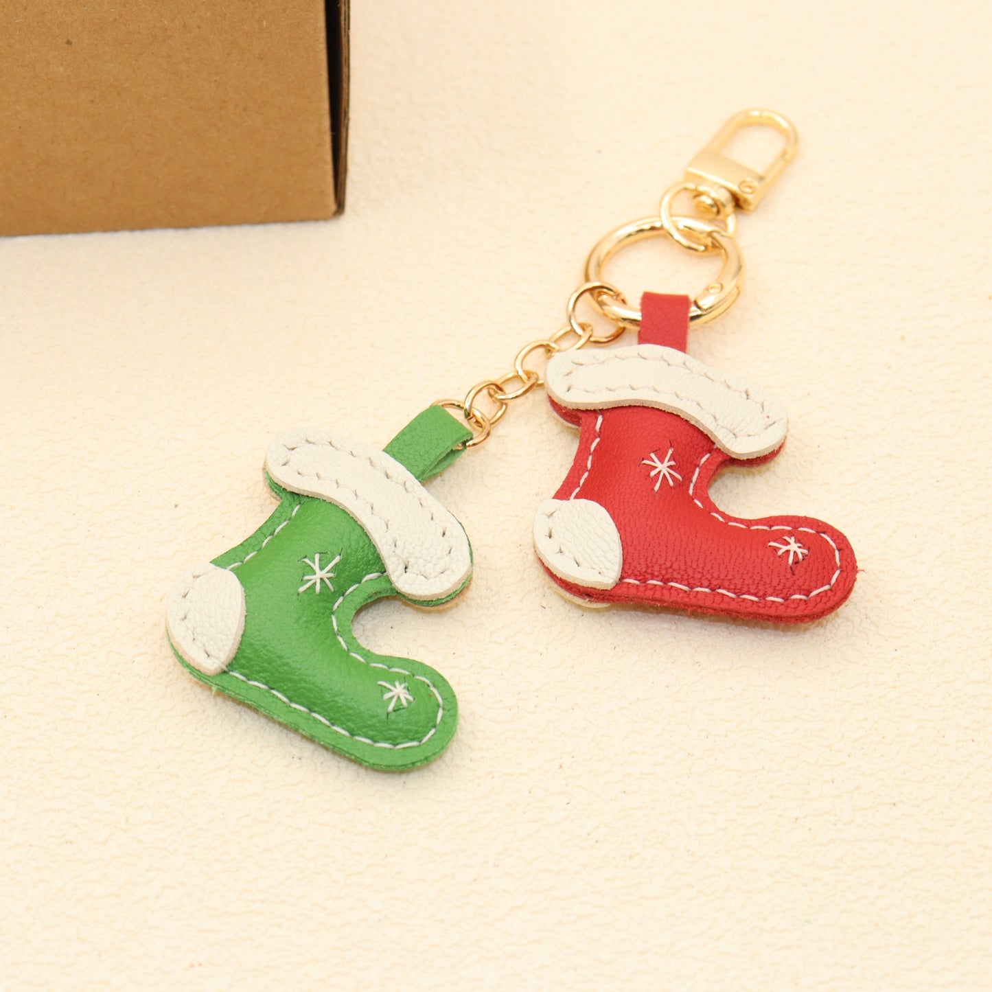 Leather Christmas Stocking Keychain