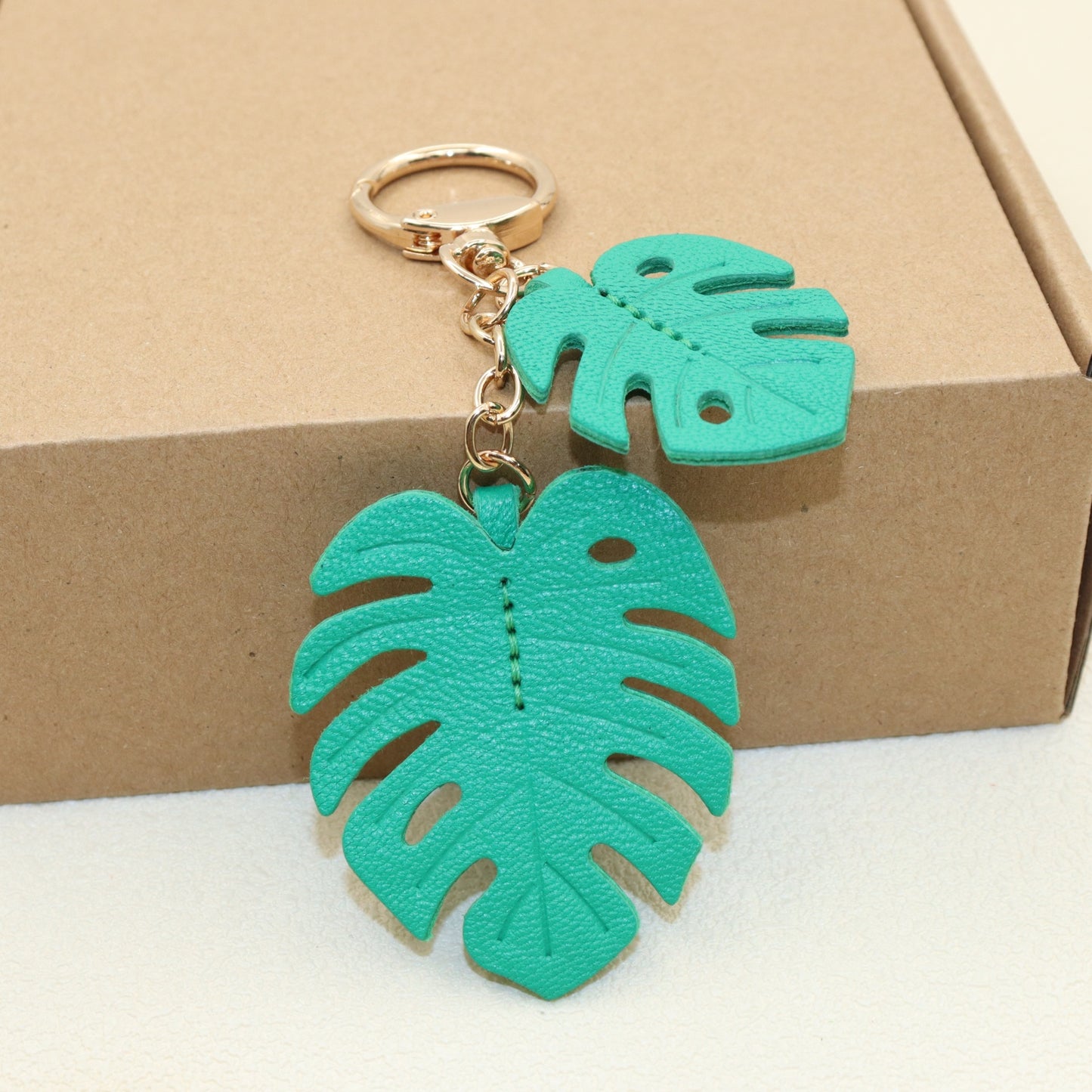Leather Monstera Set, 2-Piece Tropical Leaf Bag Charm