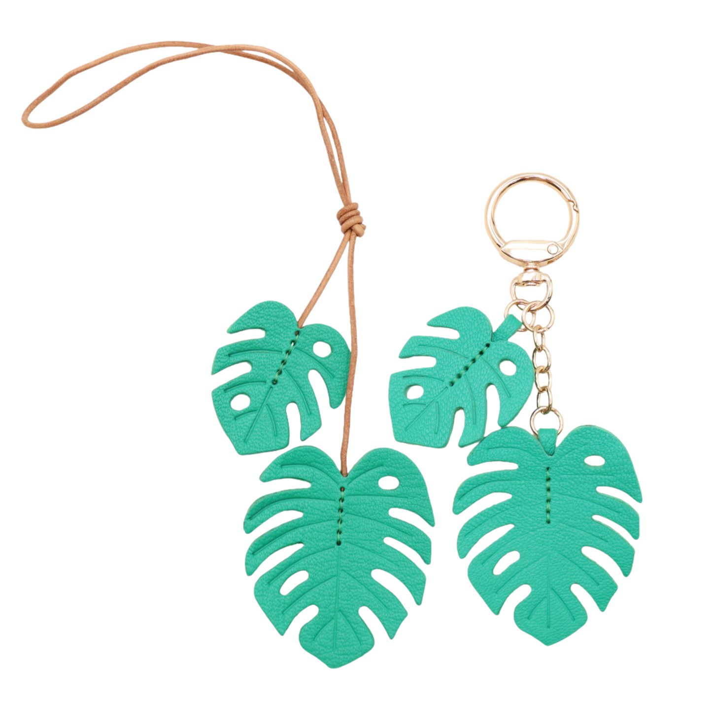 Leather Monstera Set, 2-Piece Tropical Leaf Bag Charm