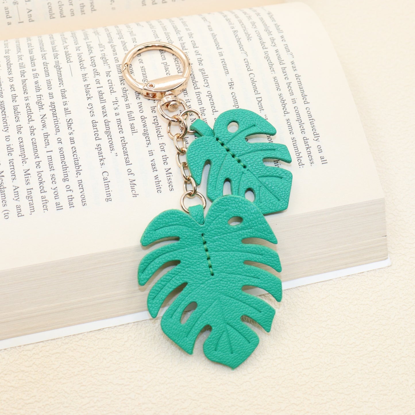 Leather Monstera Set, 2-Piece Tropical Leaf Bag Charm